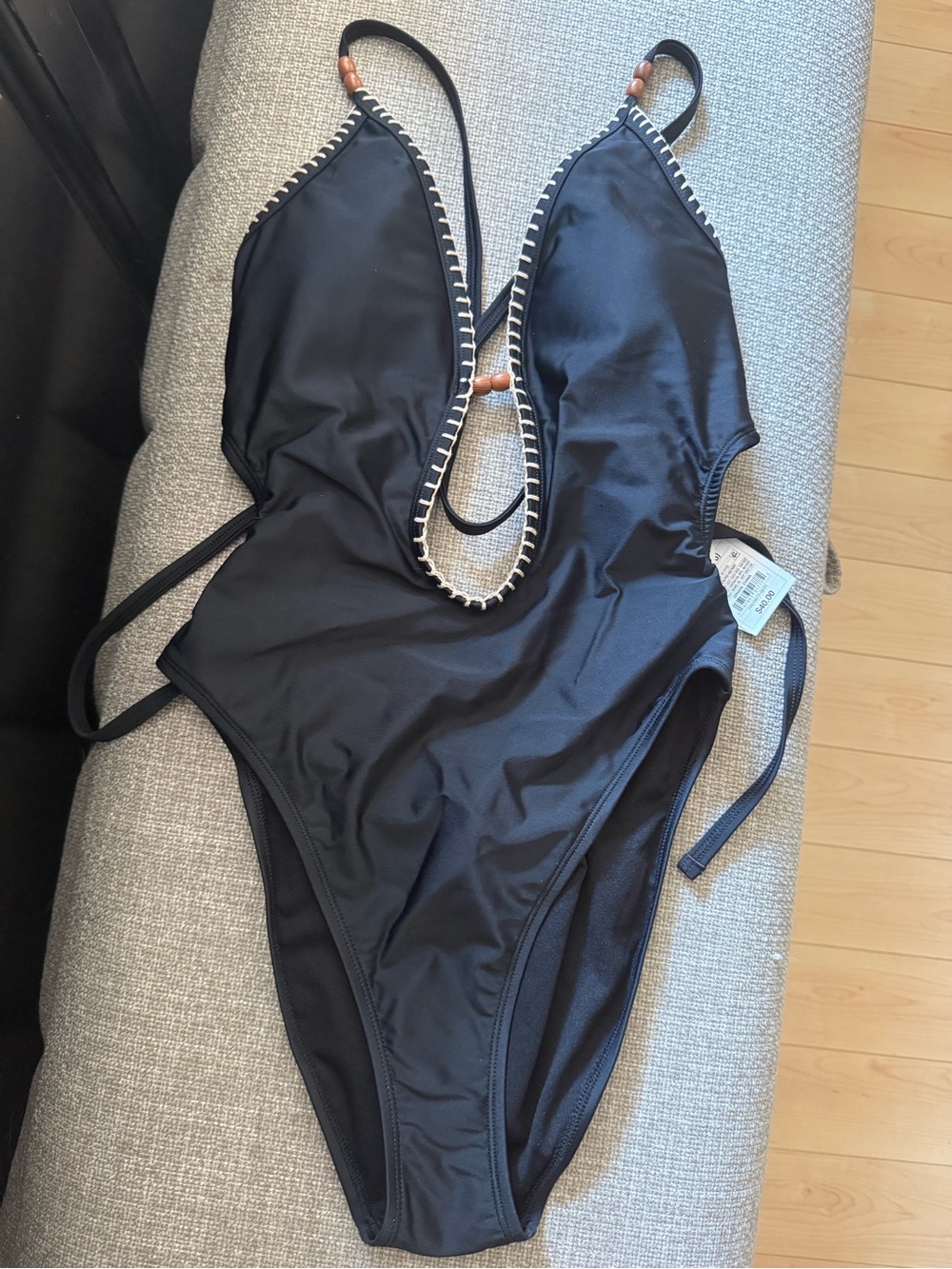 Shade & Shore Black One-Piece Swimsuit with Contrast Stitching